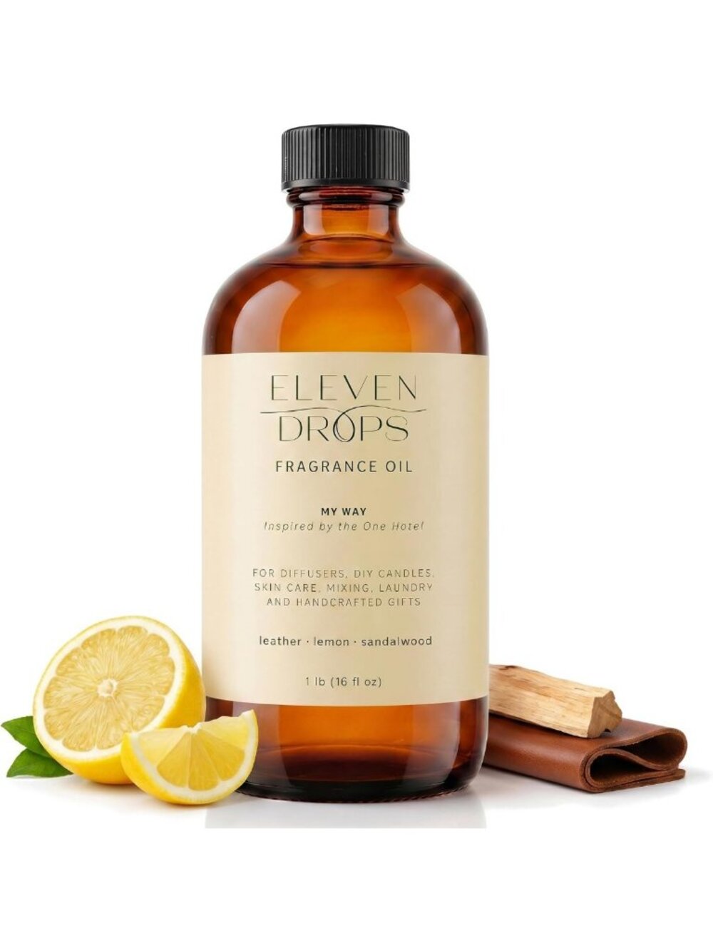 Aromatherapy Diffuser Oil - Leather, Lemon & Sandalwood Scents, 16 oz